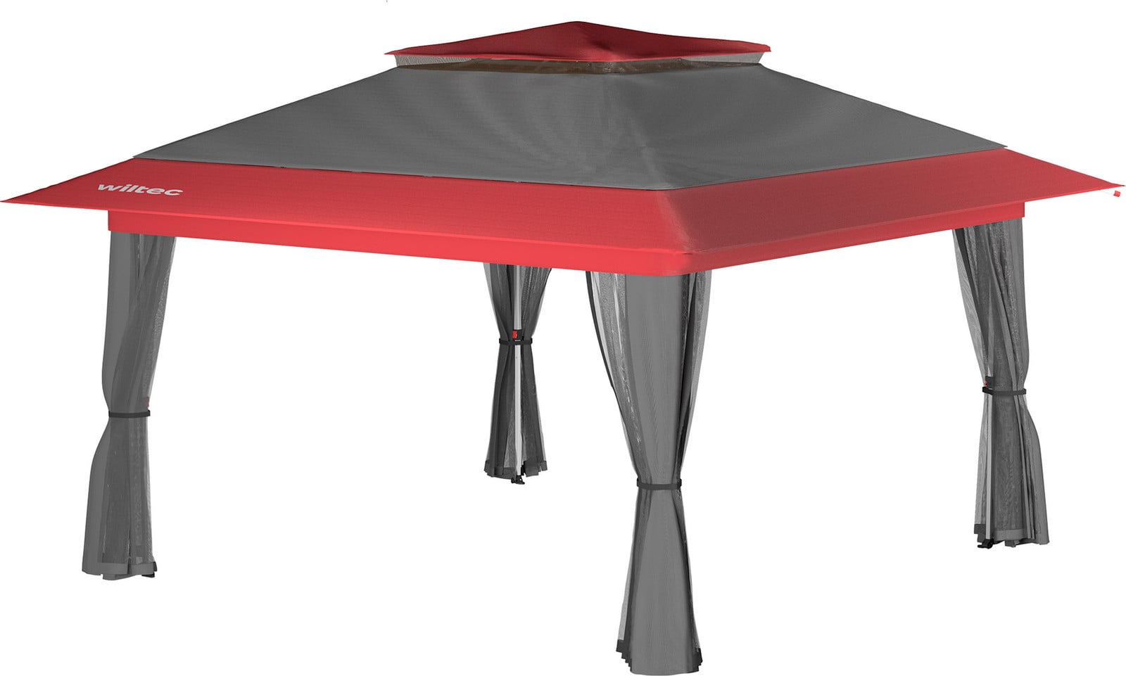 Wiltec opvouwbare partytent met muggennet en wielen, grijs/rood, 3,92 x 3,92 m