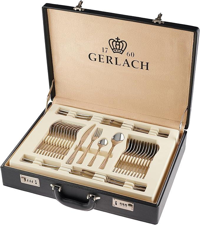 Silecomplaza Gerlach Valor Besteck-Set im Koffer 12 Personen Spülmaschinenfest Essbesteck Edelstahl Tafelbesteck Messer Gabel Löffel Teelöffel Kuchengabel Soßenlöffel Kuchenspachtel Gläzend Rostfrei 68 Stk, 52 x 42 x 10 cm