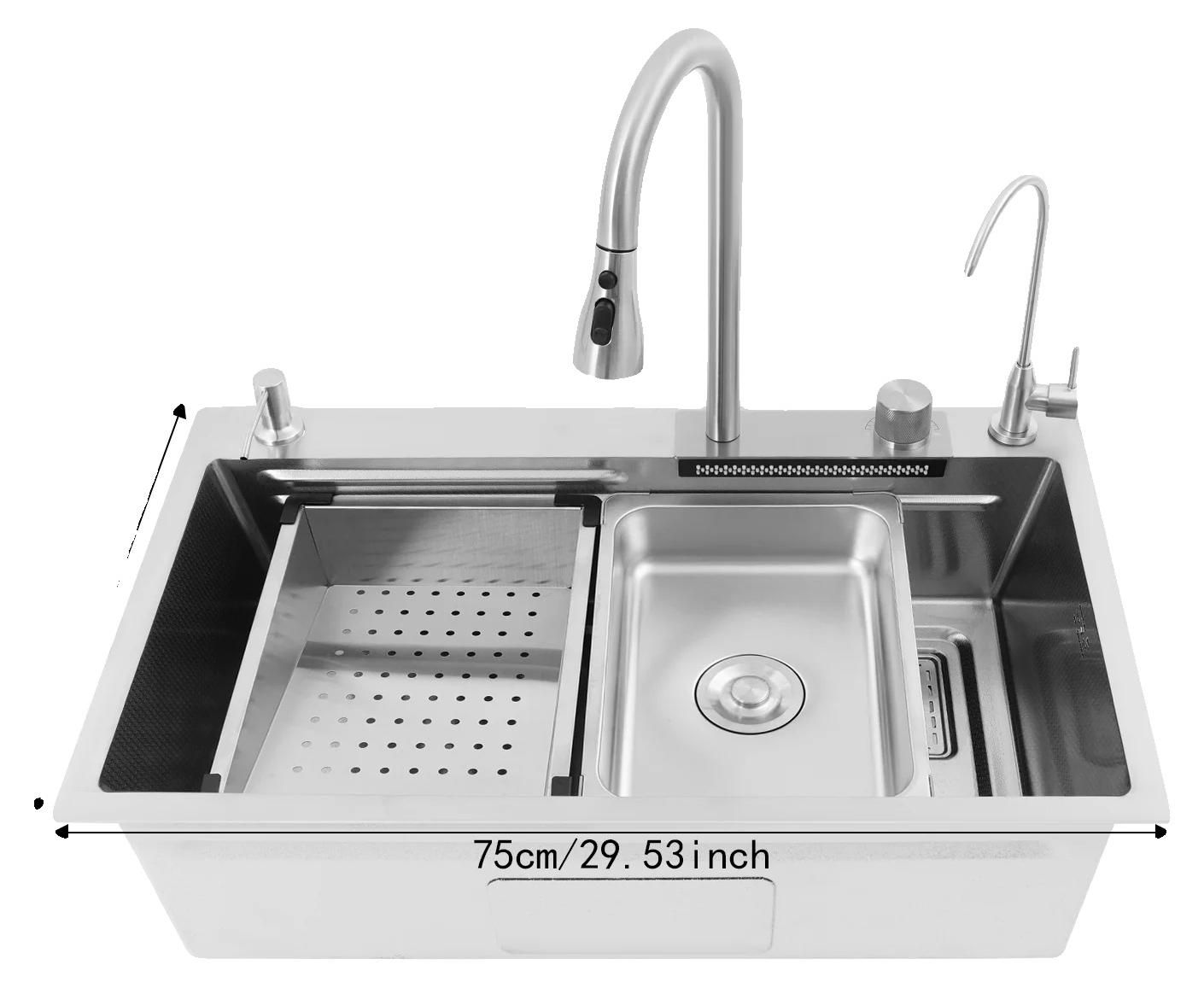 Küchenspüle, langlebiger 304 Edelstahl, ausziehbarer Wasserhahn, Silber