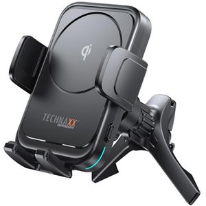 Technaxx Handyhalterung TX-322, Qi, für Auto, mit Gelenk und Lüftungsclip, inkl. 15W Ladefunktion