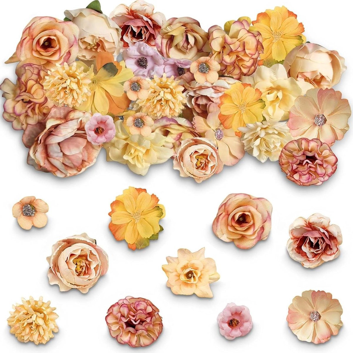 20 stuks Kunstbloemen Rozenkoppen - Oranje Stoffen Decoratiebloemen