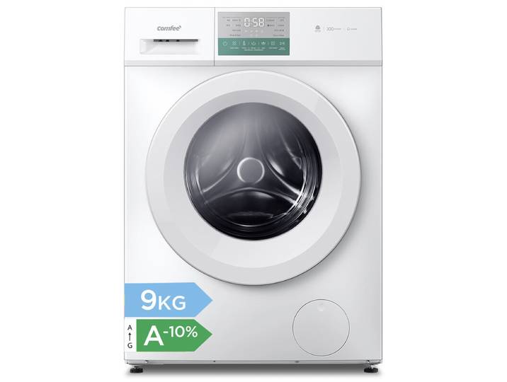 Offres Black Friday !Comfee' Lave-linge pose libre, 9 kg, classe énergétique A-10%, soin vapeur, moteur BLDC, certifié Woolmark, panneau tactile, blanc - CFP03EW90W-HR