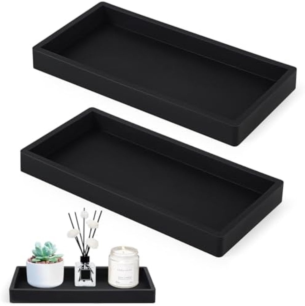 2 stuks Siliconen Opbergdienblad voor Badkamer en Keuken - Zwart - Rechthoekig