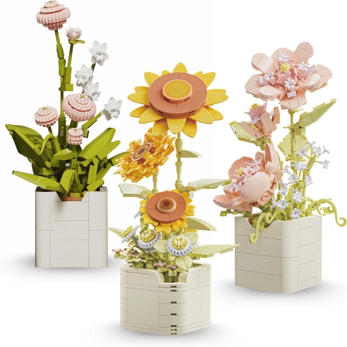 NEWBLOCK Collectie Bloemen Bouwset voor Volwassenen - 3 Pakketten Creatieve Decoratieve Bouwkit