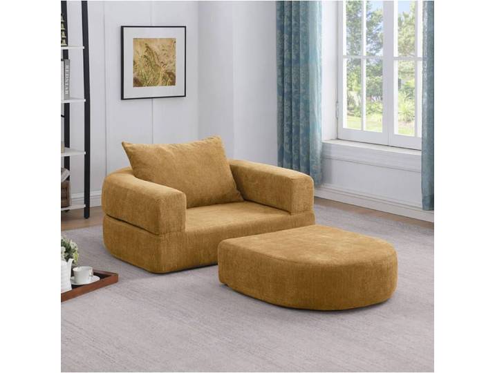 ROVRYN canapé-lit pliable compressé 1 place avec accoudoirs amovibles chenille jaune sans montage