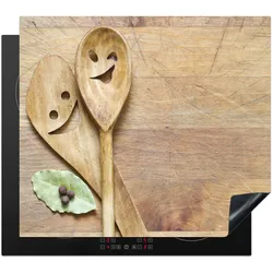 HERDABDECKPLATTE Holz - Löffel - Braun - Smiley Abdeckung Glaskeramikkochfeld 59x51 cm