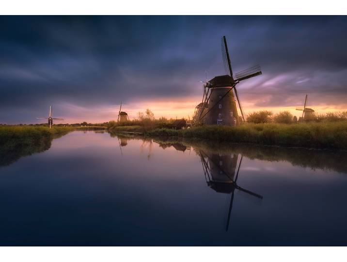Fototapete PAPERMOON Photo-Art JESUS M GARCIA, KINDERDIJK-WINDMÜHLEN , bunt, B:1,5m L:1,11m, Vlies, Tapeten, Fototapete