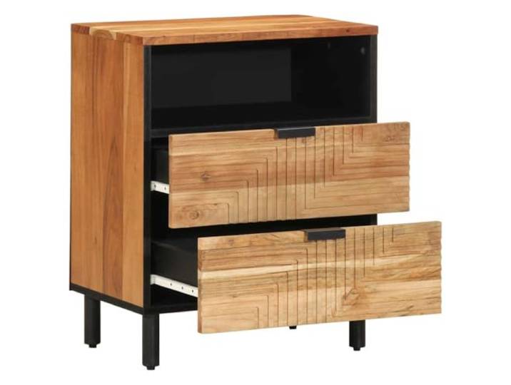 KDVXBCQJH Nachttisch Massivholz Akazie Braun 50x33x62 cm Bettschrank Praktische Schlafzimmer Ablage mit zwei Schubladen und offenem Fach für Bücher sowie persönliche Gegenstände.