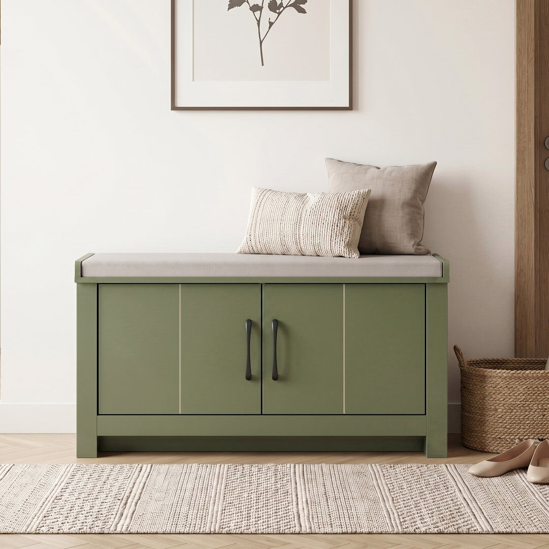 August Grove Limestone Alezae 2 Door Shoe Storage Bench Kale Green 49cm H X 90cm W X 35.3cm D