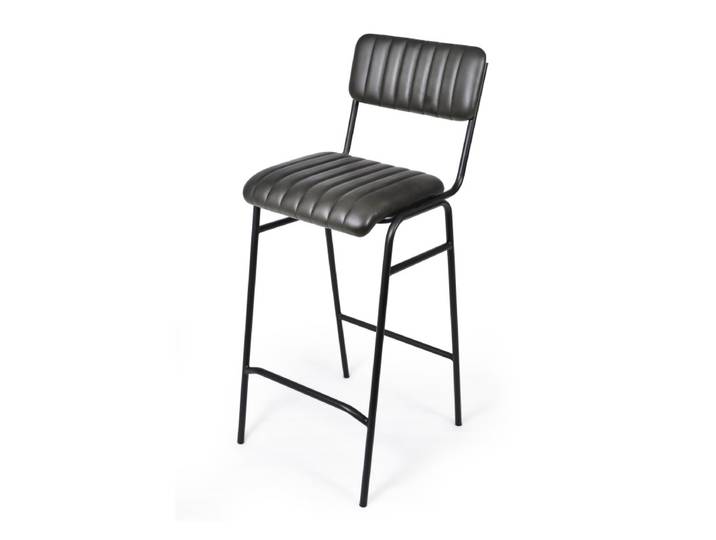 Chaise de bar en cuir RETRO - Gris - Métal Noir