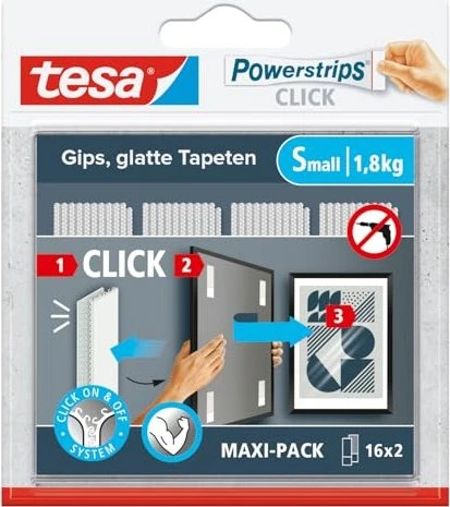 tesa Klettstreifen Powerstrips SMALL Click weiß, 32 St.