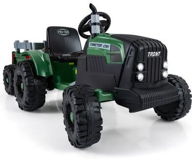 Costway 24V Ride On Tractor for Kids Electric Vehicle with Detachable Trailer and Remote Control-Dark Green