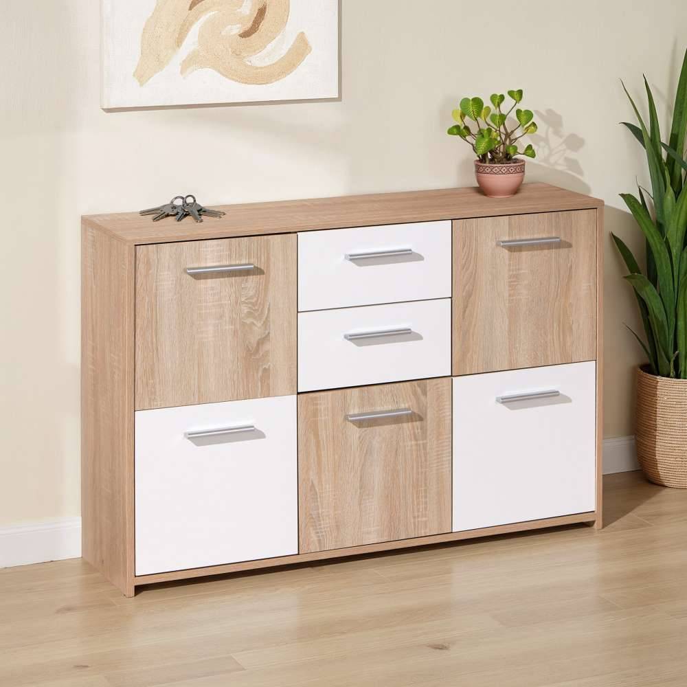 Pharao24.de Wohnzimmer Sideboard in Eiche Sonoma Weiß