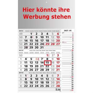 Böttcher-AG 3-Monatskalender Kombi Köln, mit Werbedruck, 3 Monate = 1 Blatt, Notizspalte, 30x49cm, Jahr 2027, 100 Stück