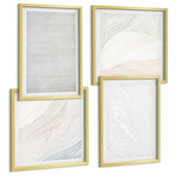 BILDER SET 4er Set - 50x50 cm & 40x60 cm Goldrahmen - Leuchtende Strukturen, Sandmuster
