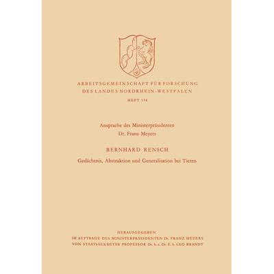 Gedächtnis, Abstraktion und Generalisation bei Tieren, Taschenbuch von Bernhard Rensch, VS Verlag für Sozialwissenschaften, 978-3-663-01050-0