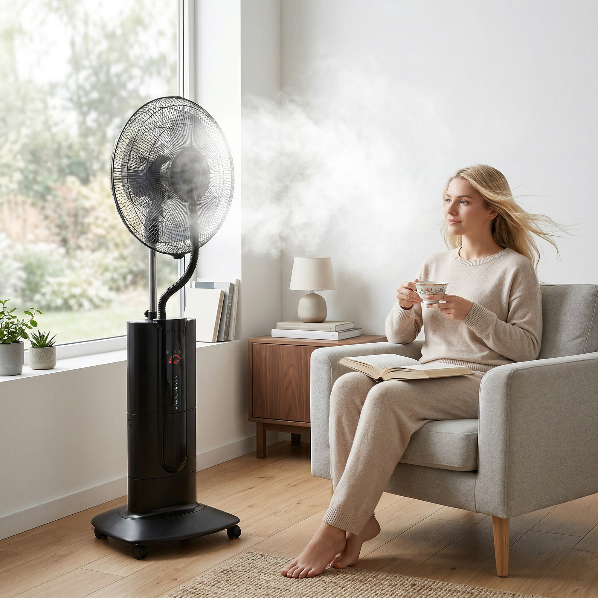 Homcom Ventilatore a Piantana 3 in 1 Oscillante con Nebulizzatore d'Acqua, Telecomando e Timer 9h, 45x38x130 cm, Nero   Aosom Italy