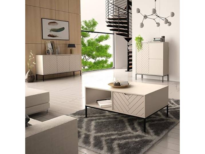 Lomadox Wohnzimmer Set 3-teilig Wohnzimmerschrank Wohnzimmermöbel Wohnzimmer Schränke modern in Kaschmir mit gefrästen Fronten