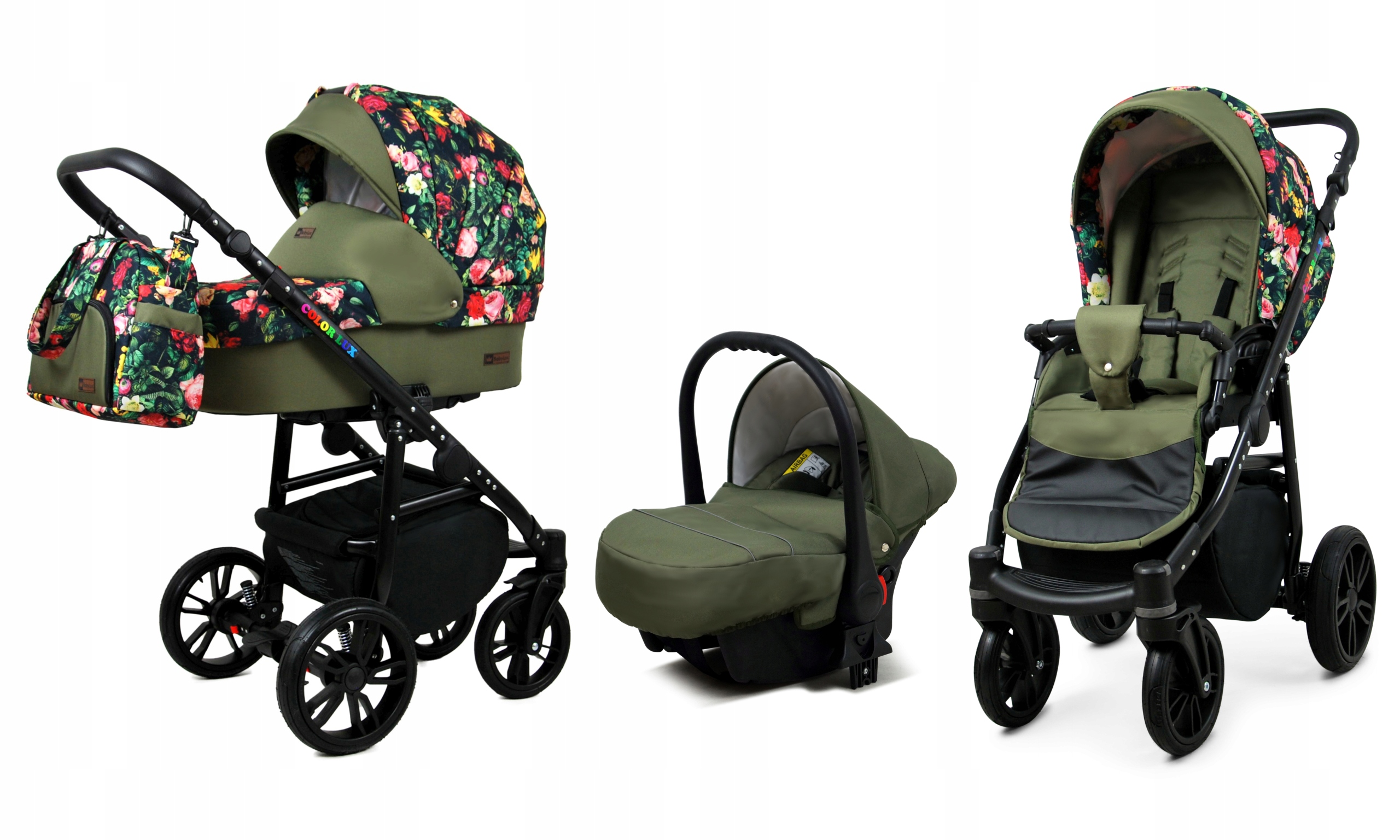 BabyLux Color Lux | 3in1 Kinderwagen Set | Roses With Tulips | Kombikinderwagen | Kinderwagense