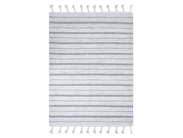 Beliani Outdoor Teppich Matte weiß/grau mit Fransen 140x200 cm Streifen Modern Bademli