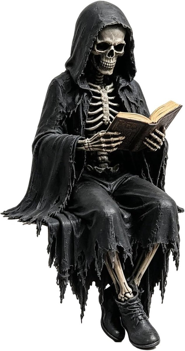 Gotisch Monnikenfiguur - Zwart Hars Beeld voor Boekenplank Decoratie - Breedte: 12 cm