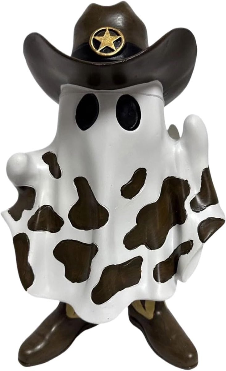 Cowboy Spook Beeld - Bruin Hars Sculptuur voor Halloween Decoratie - Hoogte: 16 cm