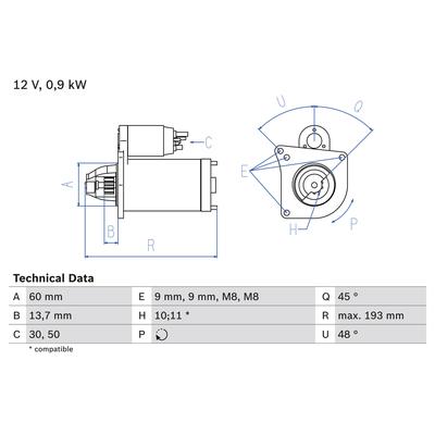 BOSCH Starter 0986021970 für STEYR MINI BMW DS Peugeot