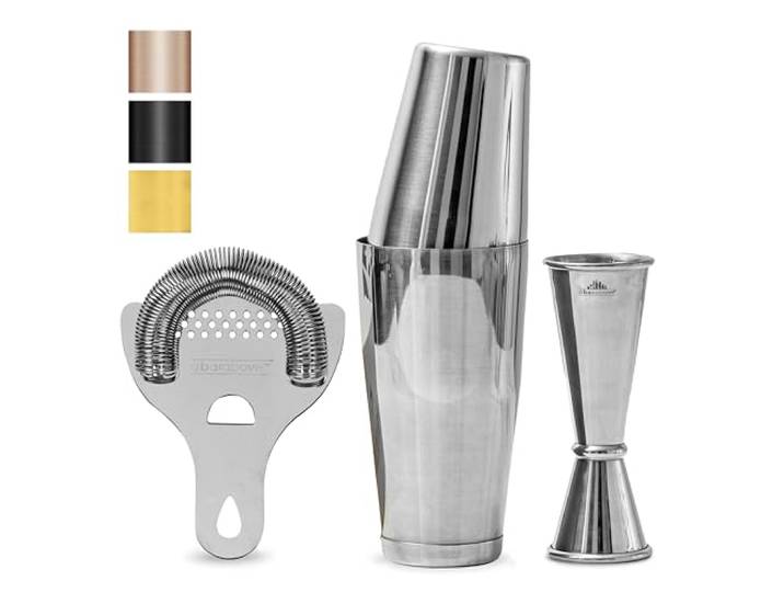 Boston Shaker Set: Professional two-piece Stainless Steel Cocktail Shaker set with Hawthorne Strainer and Japanese Jigger