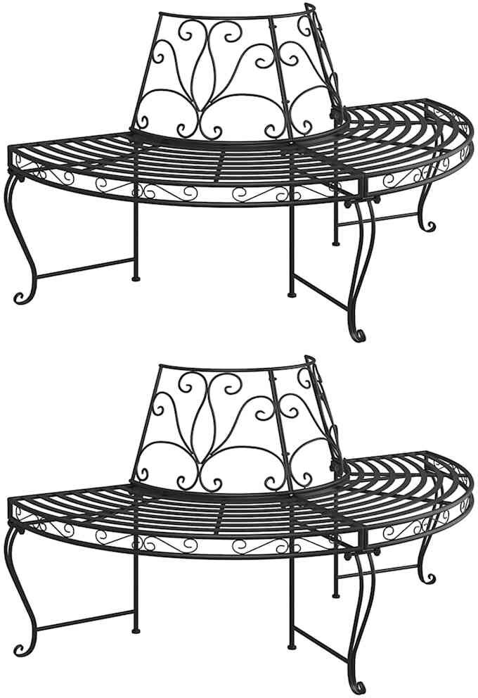 vidaXL Banc demi-circulaire tour d'arbre lot de 2 Ø160 cm Noir Acier