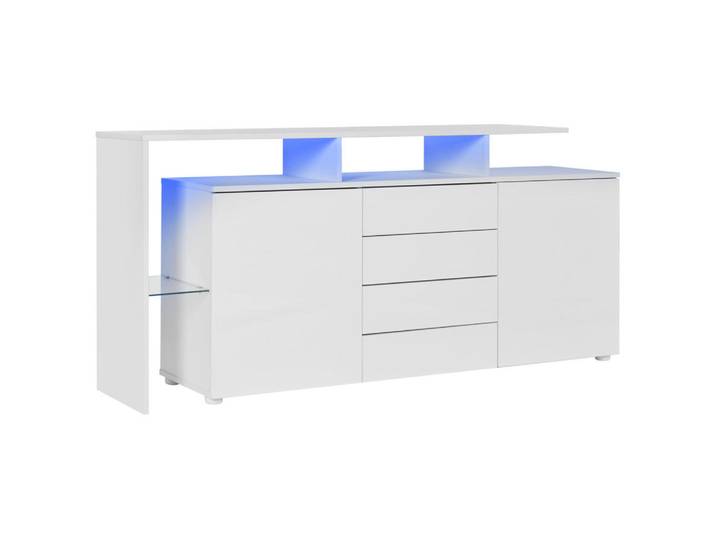 Modfu Sideboard aus Spanplatte 160x35x70cm in Weiß mit LED-Beleuchtung, 160x70x35 cm, Kleinmöbel, Kommoden, Sideboards