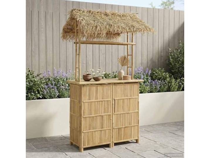 KPOUTRFG Bambus Bartisch 115 cm Hoch Natur Wetterfest, Standfest, Mit Ablagebrettern, Für Terrasse Und Garten