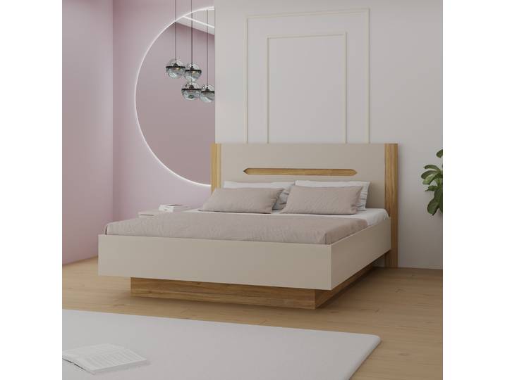 Stauraumbett FORTE, beige (kashmir beige, mauvella eiche, kashmir beige, mauvella eiche, mauvella eiche, kashmir beige), B:176,2cm H:105,7cm L:205cm, Betten, Stauraumbett, aufklappbarer Lattenrost, Stauraum