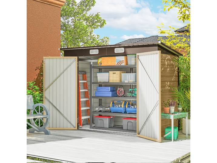 Outsunny Abri Jardin Métal 3m² Acier Galvanisé Chêne