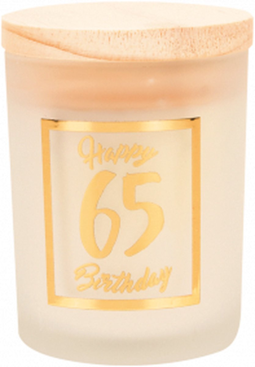 Geurkaars Happy Birthday 65 jaar - White/gold - In cadeauverpakking