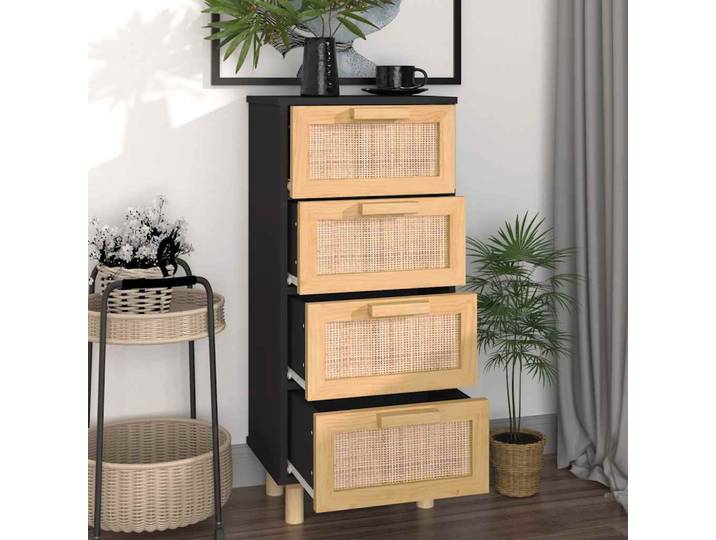 vidaXL Sideboard Noir 40x30x90cm Pin massif et rotin naturel