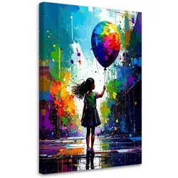 LEINWANDBILD Mädchen mit Ballon Graffiti Street Art 80x120cm