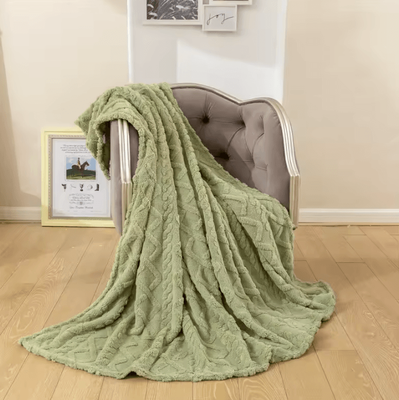 Inspire Curations Thick Sherpa Fleece Throw Blanket green 120x200cm