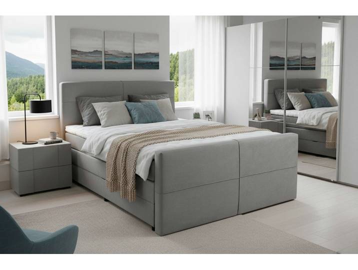 Boxspringbett HOME AFFAIRE Lucas, Doppelbett, Polsterbett, Federkernbett, Komforbett, 160,180 cm , grau (atmosphere), B:166cm L:226cm, 100% PES, Komplettbetten, Boxspringbett, inkl. Topper, zwei Bettkästen, Taschen-Federkernmatratze, Härtegrad 3