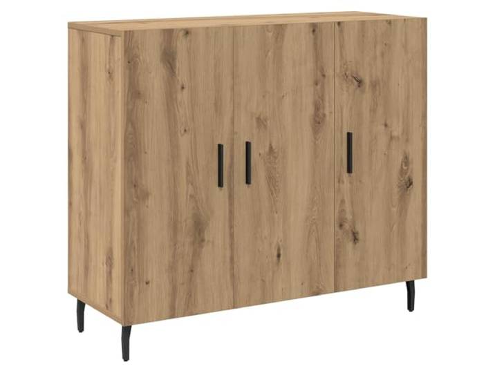 Sideboard Artisan-Eiche 90 x 34 x 80 cm Holzwerkstoff Kommode Rechteckige Form, mattschwarze Stangengriffe, Scharniertüren, Regalfläche, strapazierfähiger Holzwerkstoff, für Esszimmer