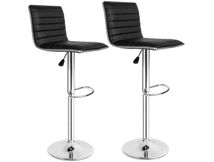 tectake® Barhocker 2er Set, Barhocker mit Lehne, gepolstertes Kunstleder Tresenhocker, verchromtes Stahlgestell, Barstuhl stufenlos höhenverstellbar, Bar Hocker drehbar, mit Fußstütze für Hausbar