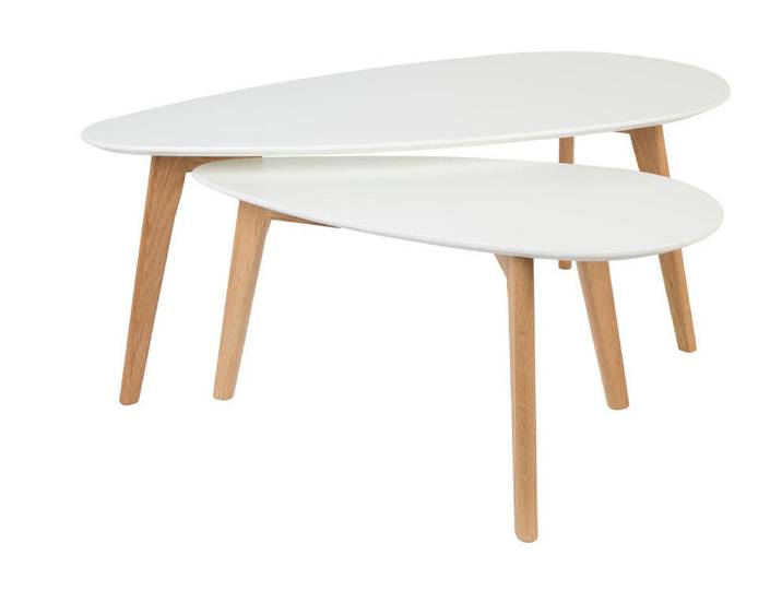 Beistelltisch Drop 2er-Set – aus Holz in Weiß - Luxusbetten24