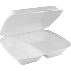 200x Menübox Bagasse biologisch abbaubar 2-geteilt 24 x 21 x 7 cm weiß