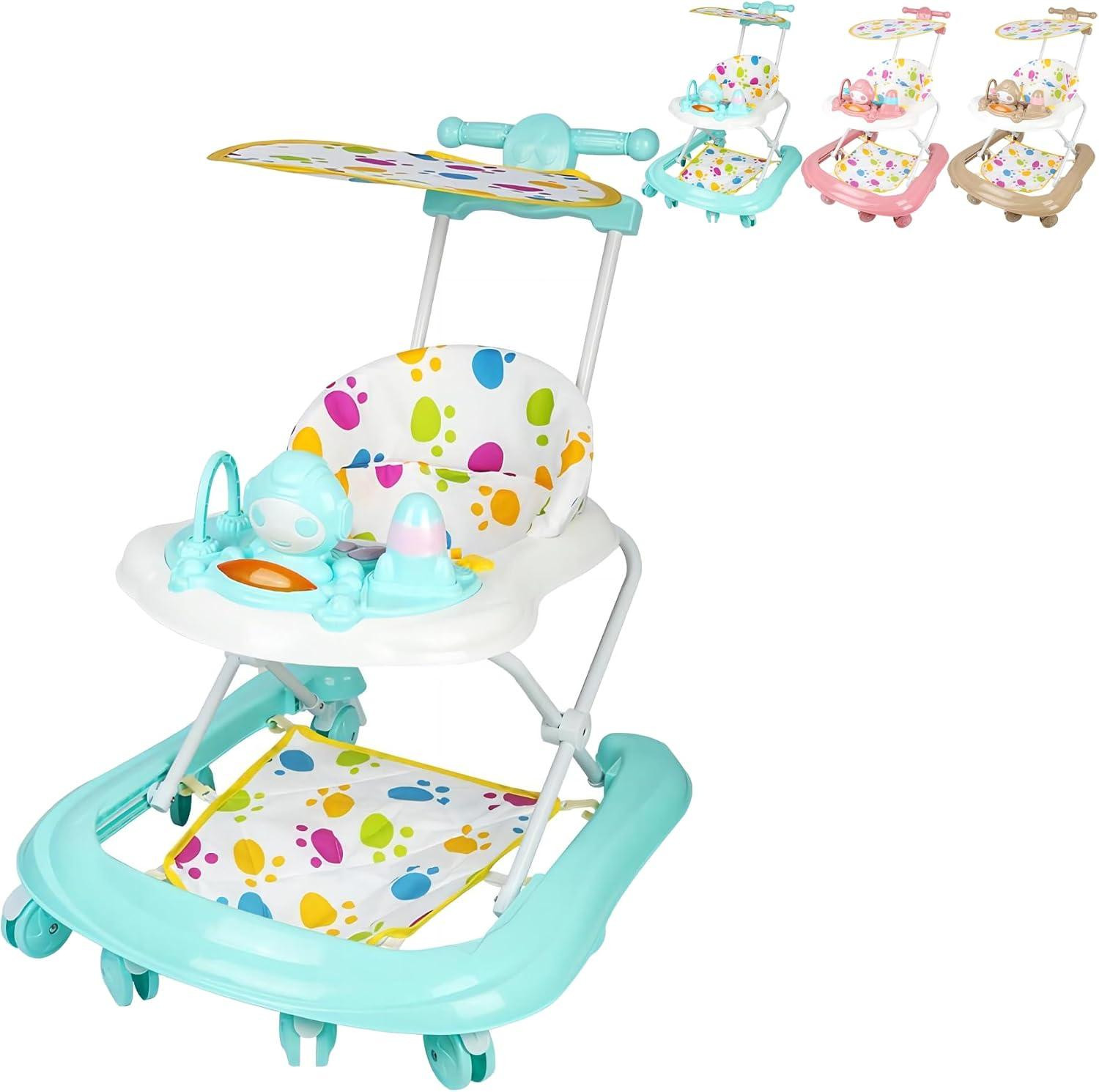 4-in-1 loopwagen met luifel en afneembaar speelstation, groen