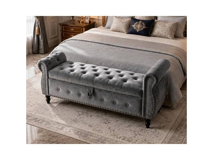 Banc de Rangement Bout de Lit avec Accoudoirs en velours 151cm pouf de bout de lit avec rangement dissimulé et assise capitonnée