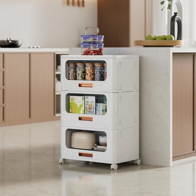 1/2/3-Tier Rolling Storage Bins White Plastic Storage Drawers with Transparent Door & Wheels Foldable Mobile Storage Organizer