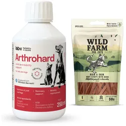 Lab-v Arthrohard – Umfassende Unterstützung für die Gelenkgesundheit von Hunden und Katzen 250 ml + WILD FARM hair&skin soft duck strips 50g Katzenleckerli