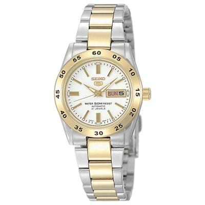 Automatikuhr SEIKO "Seiko 5", gold (silberfarben, goldfarben, silberfarben), Armbanduhren, Damen, silberfarben-goldfarben, Automatikuhr, Armbanduhr, Damenuhr, Datum, Leuchtzeiger, Edelstahlarmband
