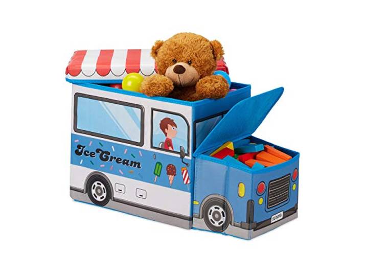Relaxdays Tabouret Coffre boîte à Jouets Couvercle Pouf Enfant Pliable Glacier 50 litres\, Bleu\, 33 x 27 x 56 cm