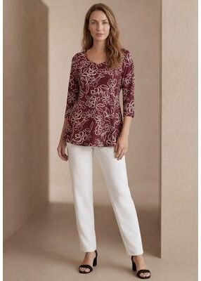 Plus Size Women's Knit Crepe Sweetheart Neckline Peplum Top by Jessica London in Burgundy Floral (Size M)