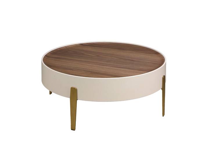 Angel Cerda Runder Couchtisch 92 cm, Nussbaum, Beige und polierter Goldstahl, Metall, Echtholz,Nussbaum, Rundform,Rund,Rund, 92x35x92 cm, Wohnzimmer, Wohnzimmertische, Couchtische